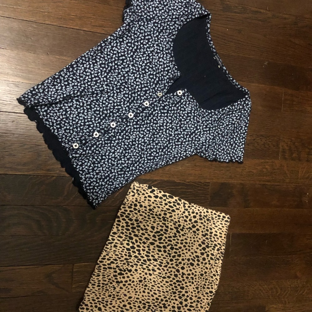 Brandy Melville top bundle! Cheetah print tube top + blue floral button up shirt